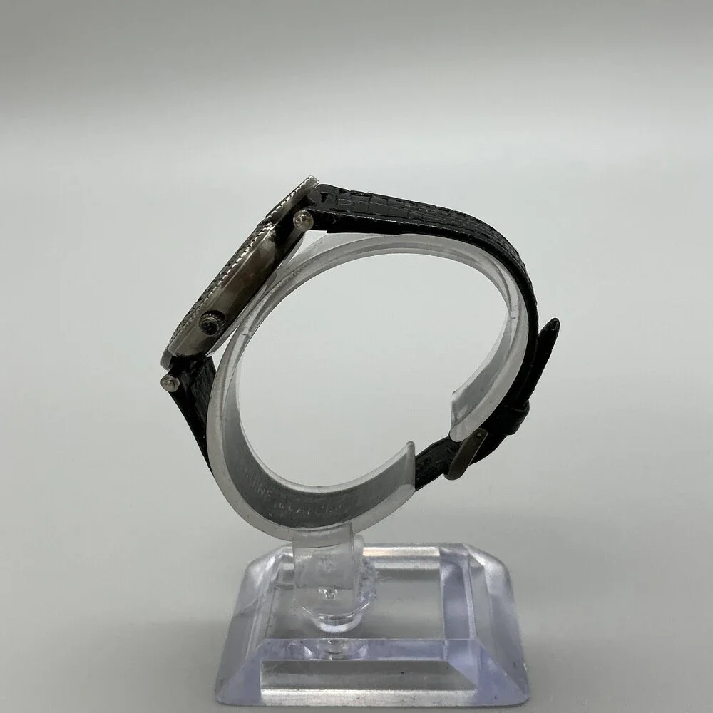 Dejuno Womens Watch 31mm Silver Tone Black Leather Dress Classic New Battery